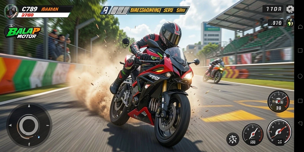 Antarmuka C789 dengan tampilan balap motor yang memukau.