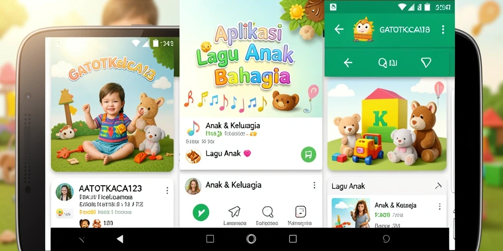Antarmuka aplikasi GATOTKACA123 dengan banyak pilihan lagu anak.