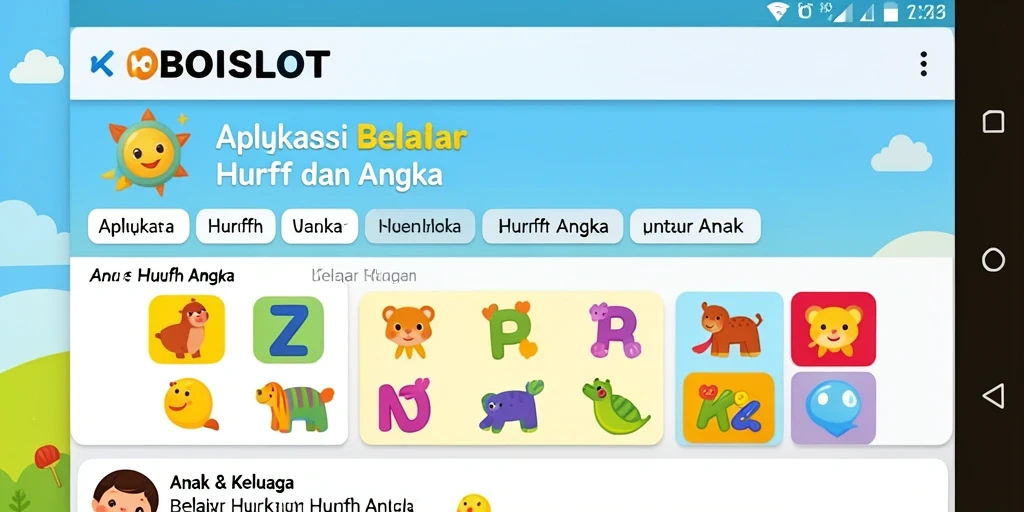 Tampilan antarmuka aplikasi KOBOISLOT yang ceria dan edukatif.