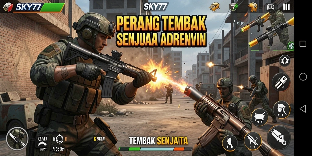 Tampilan antarmuka game Tembak Senjata yang dinamis dan menarik.